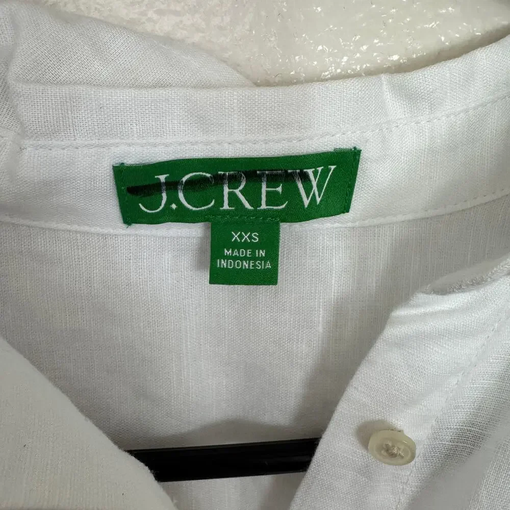 J.Crew Relaxed-Fit Beach Shirt 2XS White Swim Cover Up Linen Blend Long Sleeve